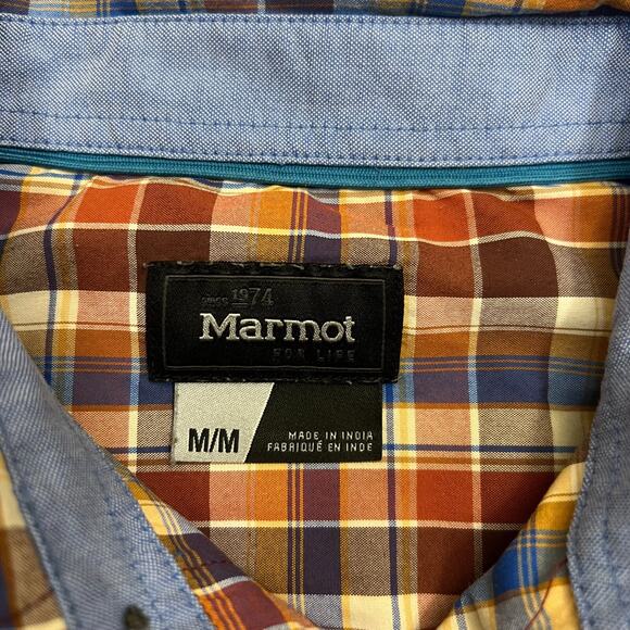Marmot For Life Shirt Mens Medium Multicolor Plaid Pocket Short Sleeve Button-Up - Picture 6 of 10